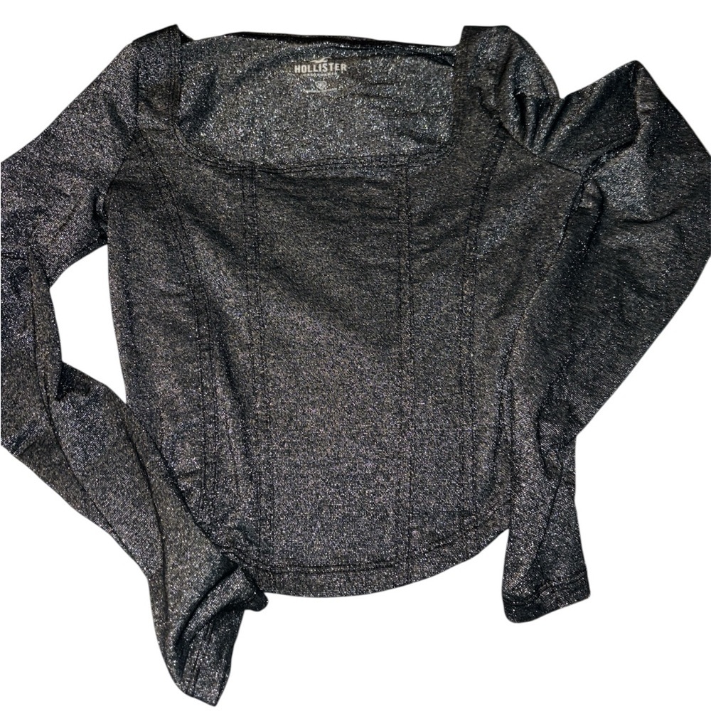 Hollister Black Fitted Blouse with Elegant Silver Details